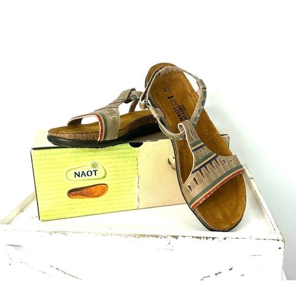 New Naot Khaki Gray Odelia Strappy Sandal Women US 11 Leather Slip On Shoes - Picture 3 of 11